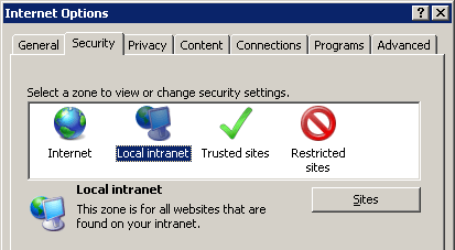 Internet Options → the Security tab