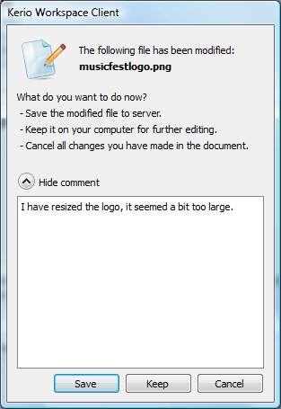 Dialog for saving edited file