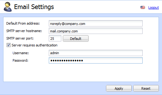 SMTP server settings