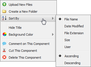 Context menu for the File Library component