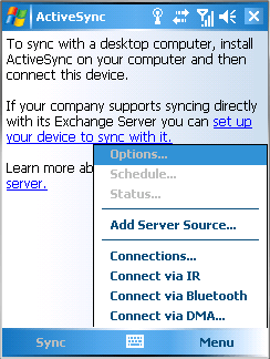 ActiveSync menu