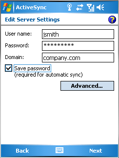 ActiveSync — user login data definition