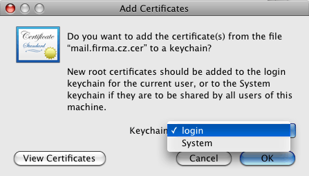 The Add Certificates dialog box