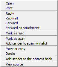 Context menu for email