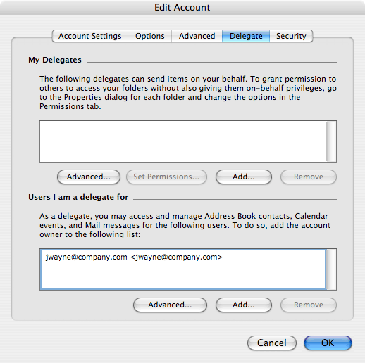 Connecting delegated folders