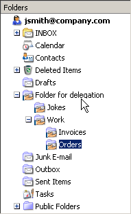 Tree structure in Kerio WebMail — an example of a correctly created structure of delegated folders