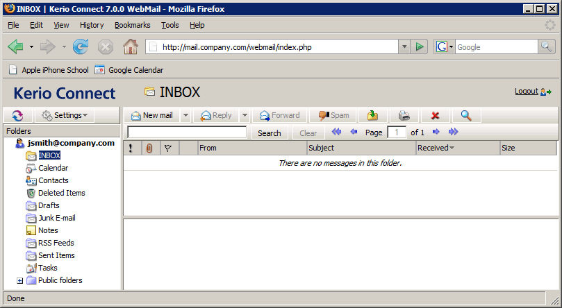 The first connection to Kerio WebMail