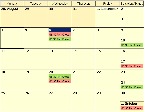 Comparison of calendars with different week-starting days