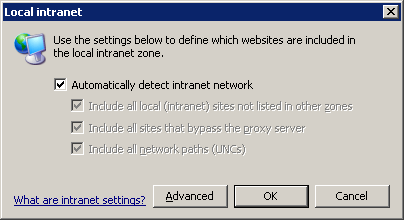 The Local intranet dialog