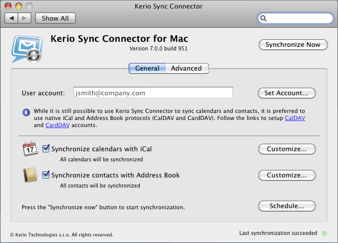 Kerio Sync Connector — the General tab