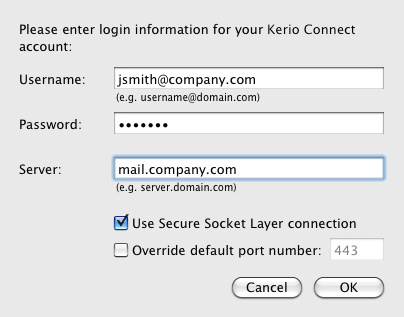 Kerio Sync Connector — synchronization account settings