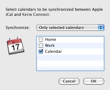 Kerio Sync Connector — selection of calendars