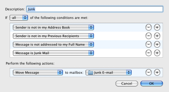 The Junk Mail tab, Advanced settings