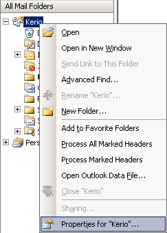 Context menu of the root folder