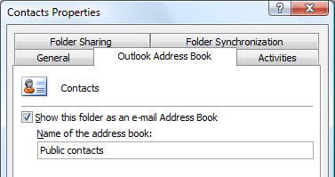 Show this folder as an e-mail Address Book