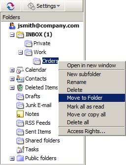 Folder's pop-up menu — Move