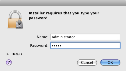 Entering administration username and password