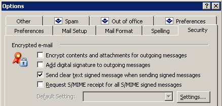 Setting verification of digitally signed messages in MS Outlook