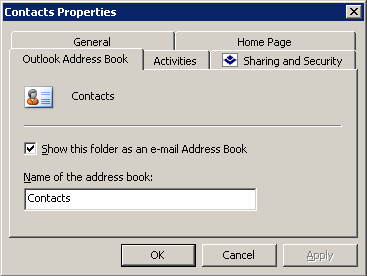 Show this folder as an e-mail Address Book