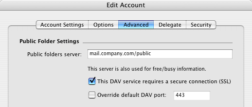 Setting secure version of WebDAV for connections to the Free/Busy server