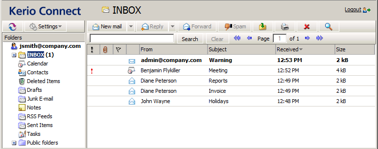 The Inbox email folder