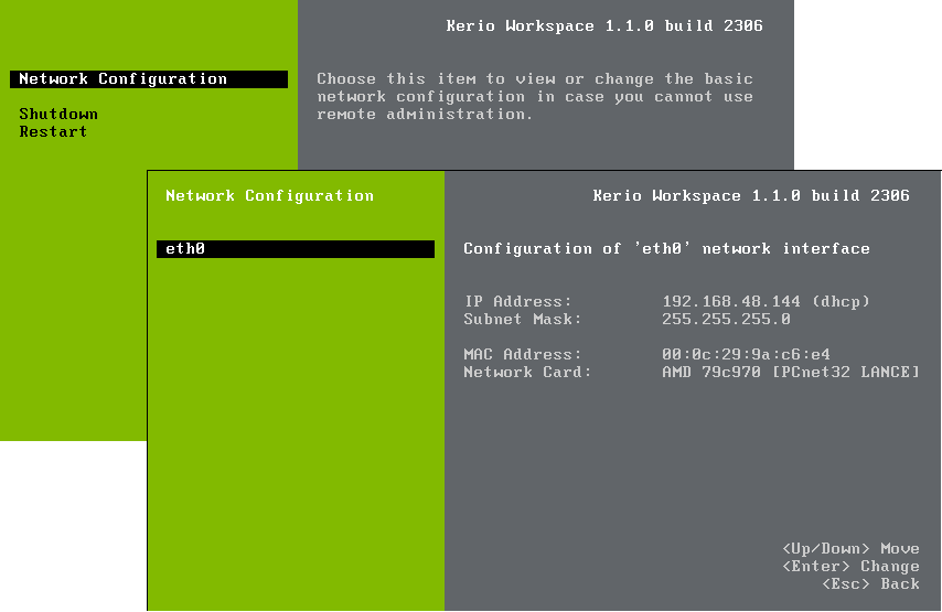 Console — network configuration