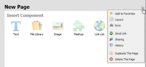 New page — context menu